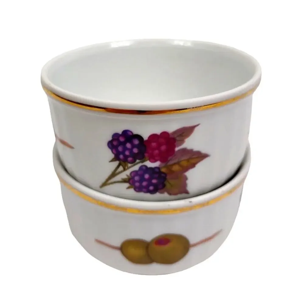 2 Vintage Royal Worcester Evesham Gold Ramekin Dishes Porcelain Berry Olive 60s